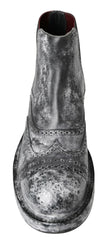 Dolce & Gabbana Black Gray Leather Ankle Boots - EU39/US6