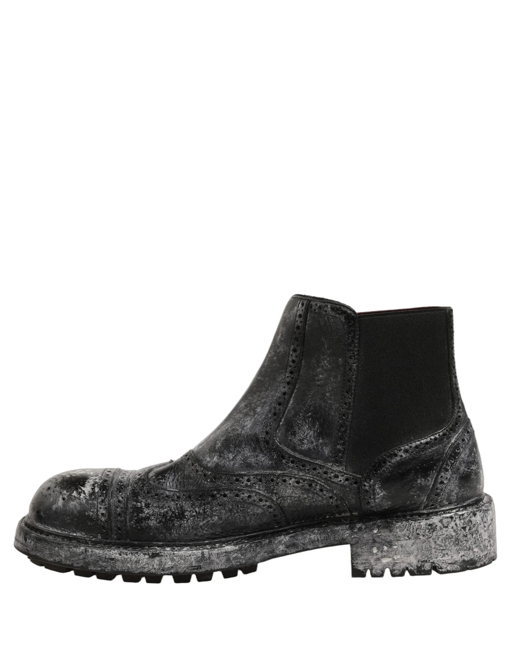 Dolce & Gabbana Black Gray Leather Ankle Chelsea Boots Shoes