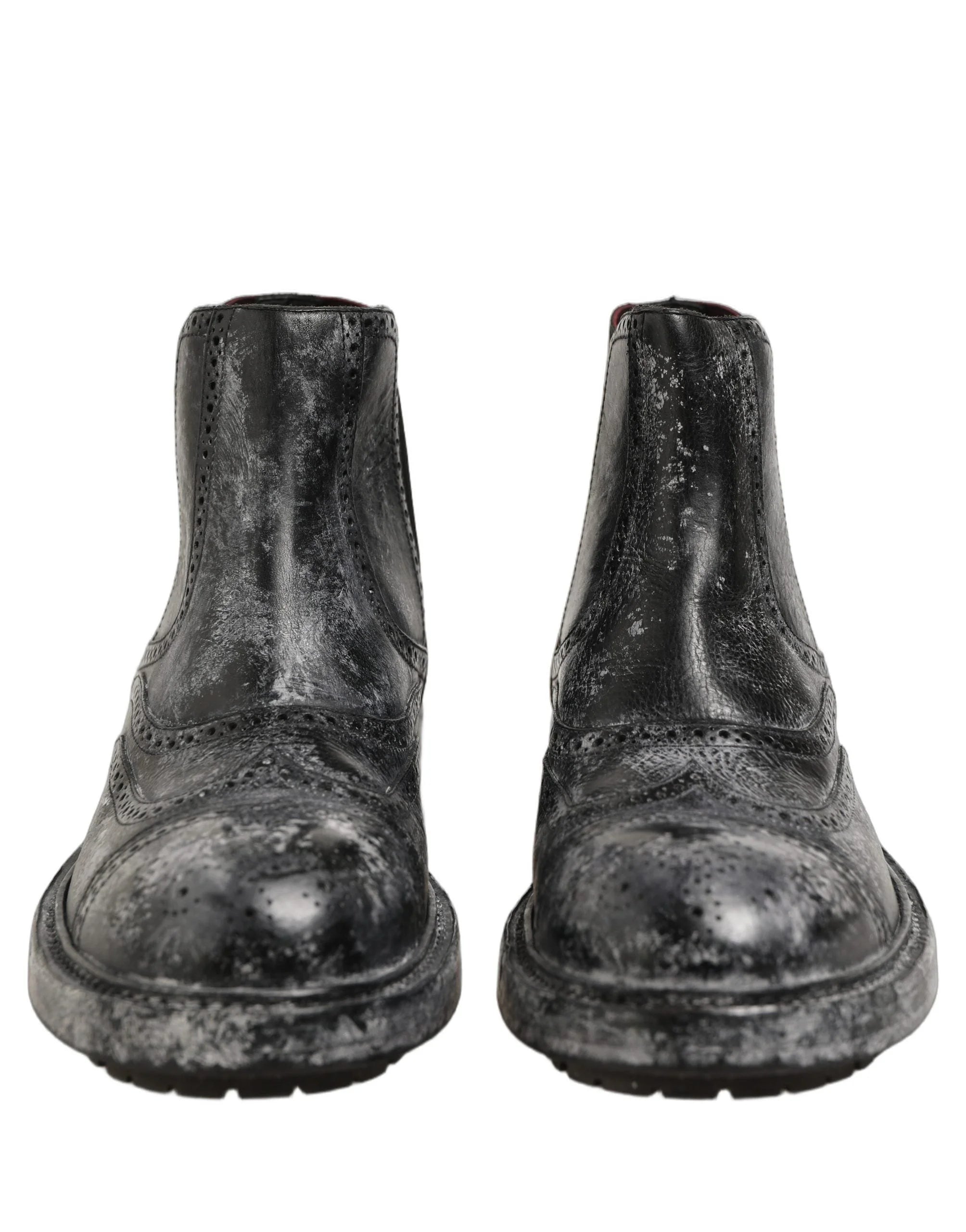 Dolce & Gabbana Black Gray Leather Ankle Chelsea Boots Shoes