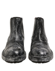 Dolce & Gabbana Black Gray Leather Ankle Chelsea Boots Shoes