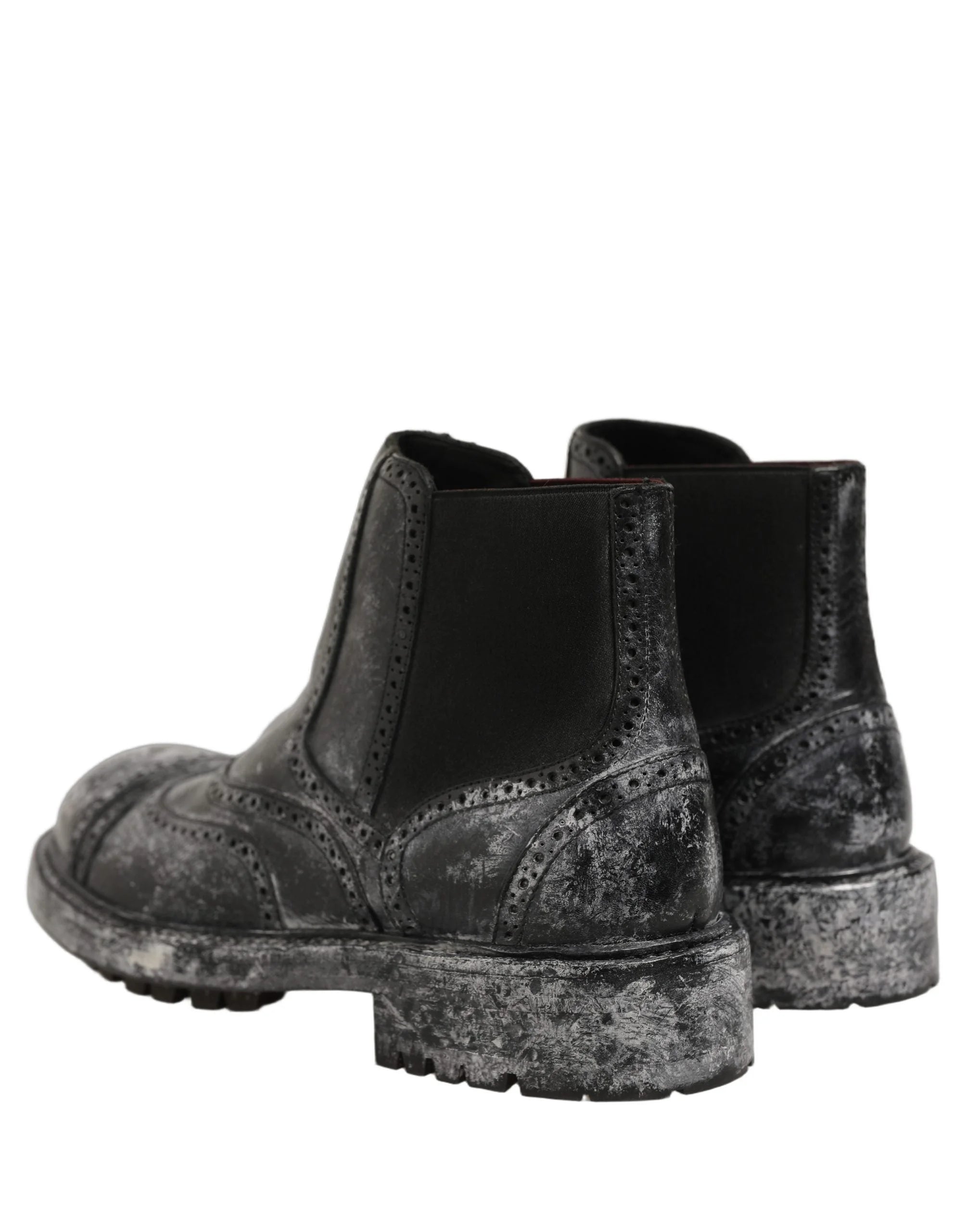 Dolce & Gabbana Black Gray Leather Ankle Chelsea Boots Shoes