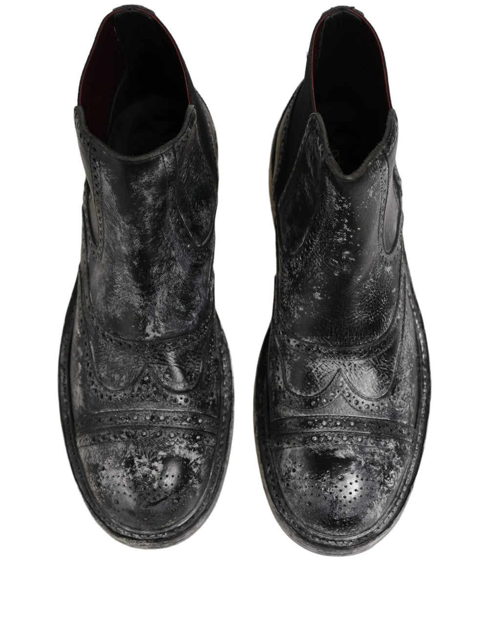 Dolce & Gabbana Black Gray Leather Ankle Chelsea Boots Shoes