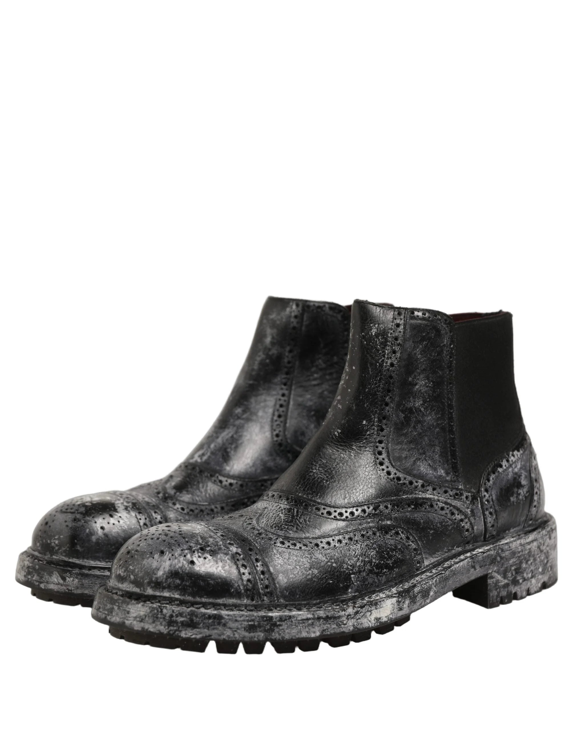 Dolce & Gabbana Black Gray Leather Ankle Chelsea Boots Shoes