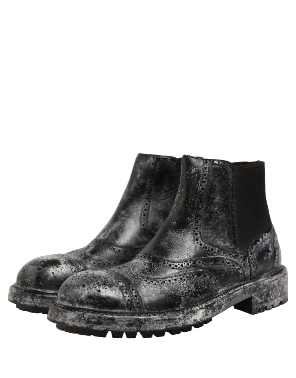 Dolce & Gabbana Black Gray Leather Ankle Chelsea Boots Shoes