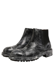 Dolce & Gabbana Black Gray Leather Ankle Chelsea Boots Shoes