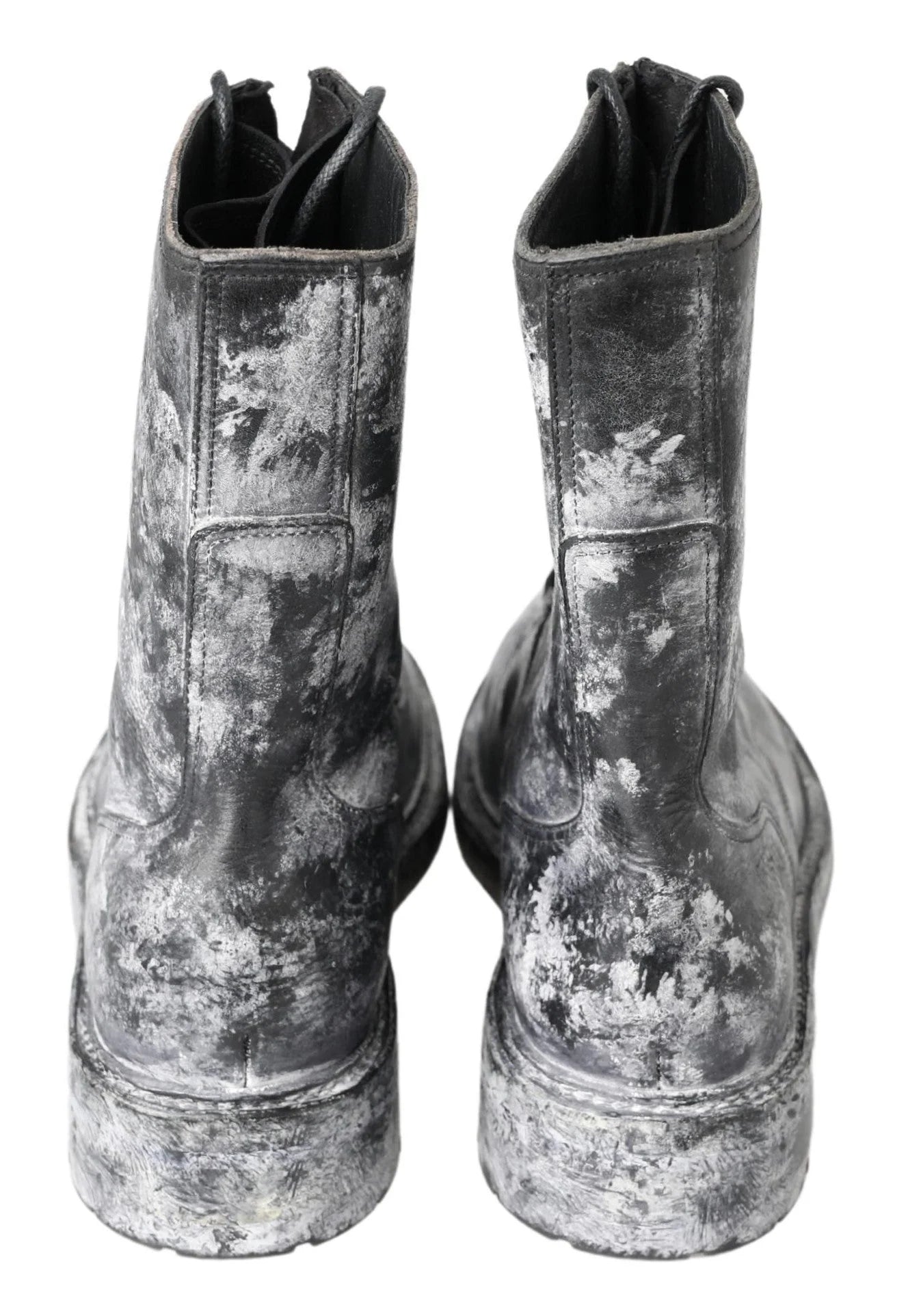 Dolce & Gabbana Black Gray Leather Mid Calf Boots Shoes - Boots