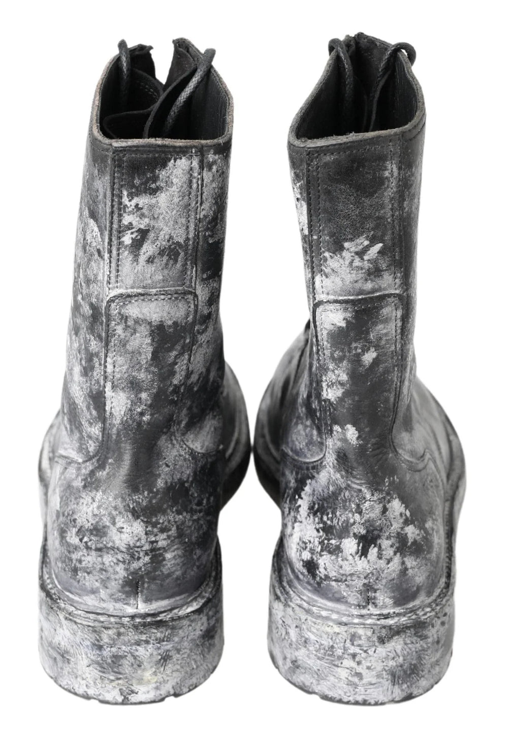 Dolce & Gabbana Black Gray Leather Mid Calf Boots Shoes - Boots