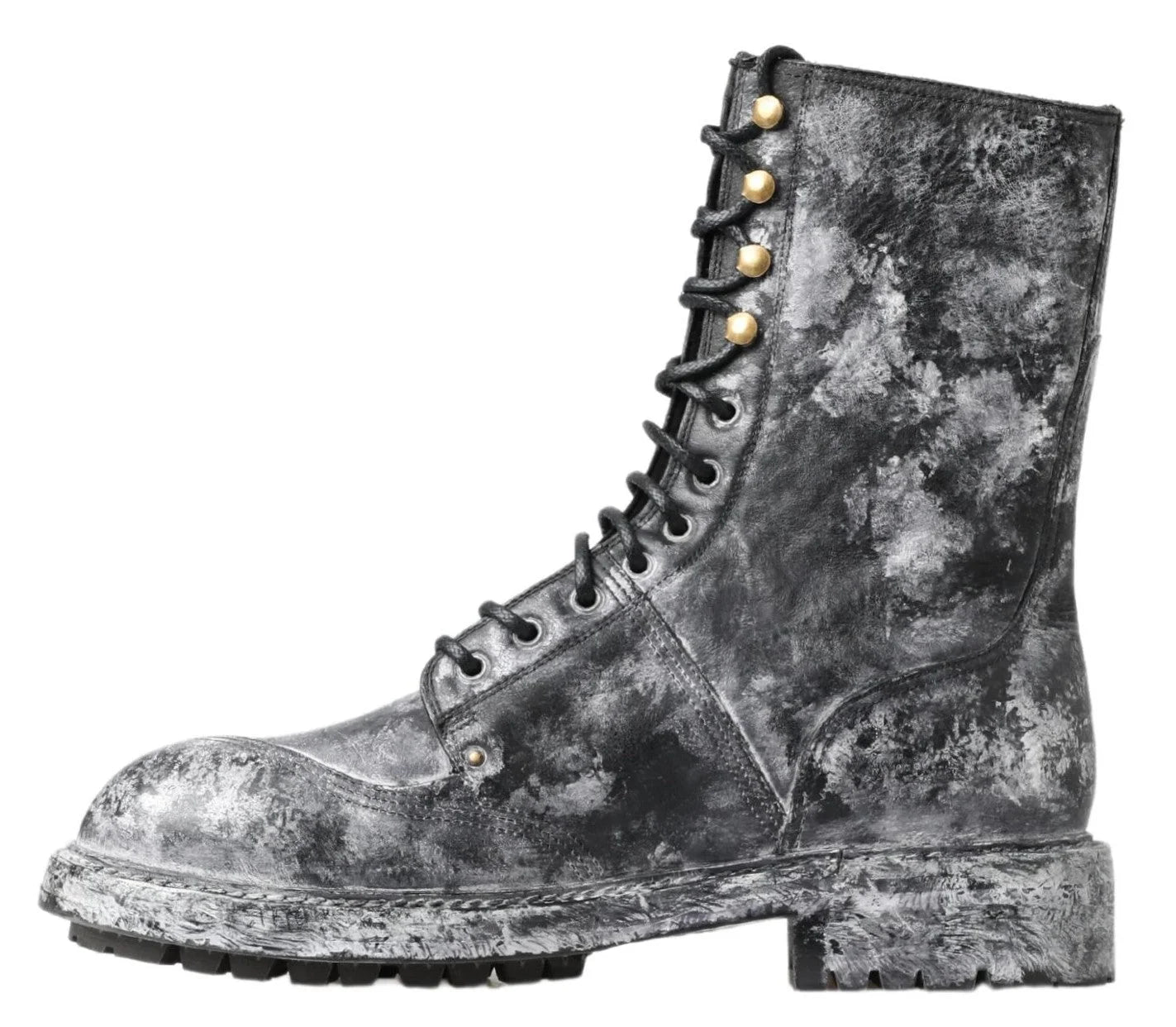 Dolce & Gabbana Black Gray Leather Mid Calf Boots Shoes - Boots