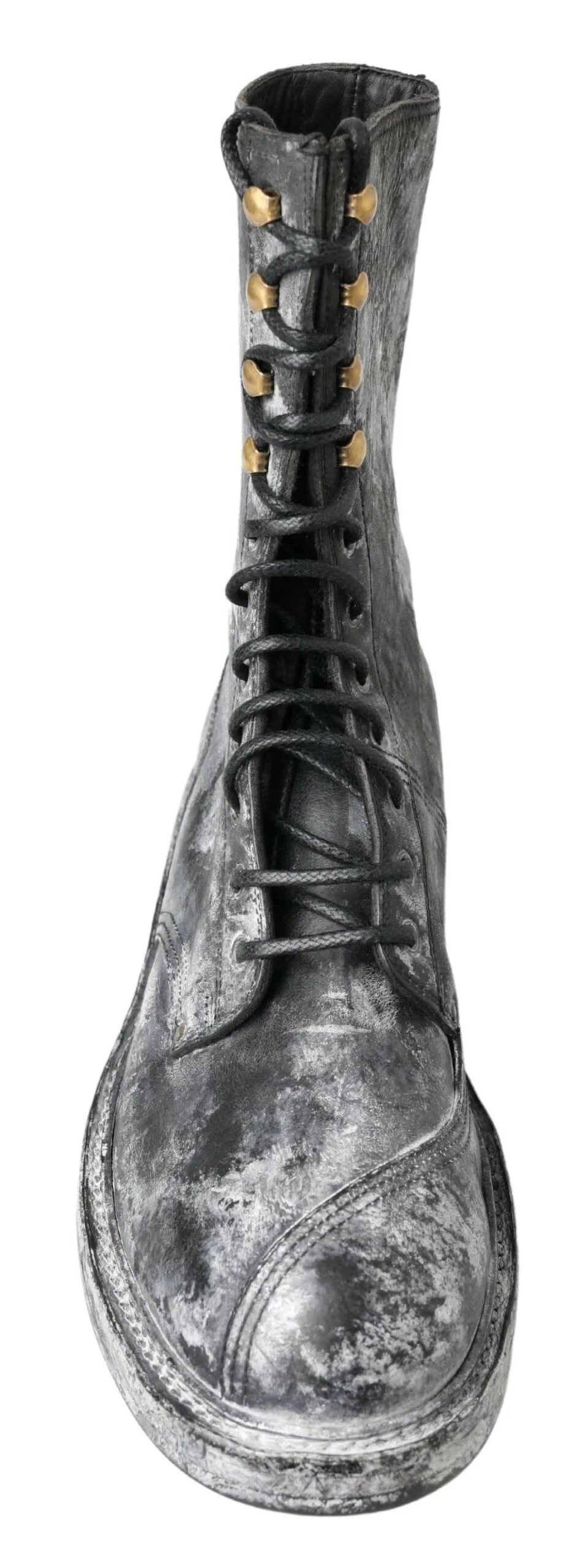 Dolce & Gabbana Black Gray Leather Mid Calf Boots Shoes - Boots
