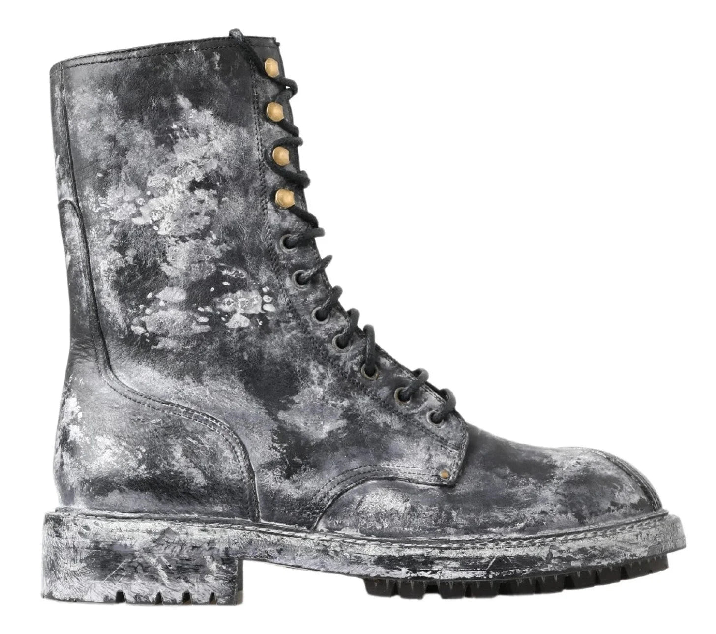 Dolce & Gabbana Black Gray Leather Mid Calf Boots Shoes - Boots