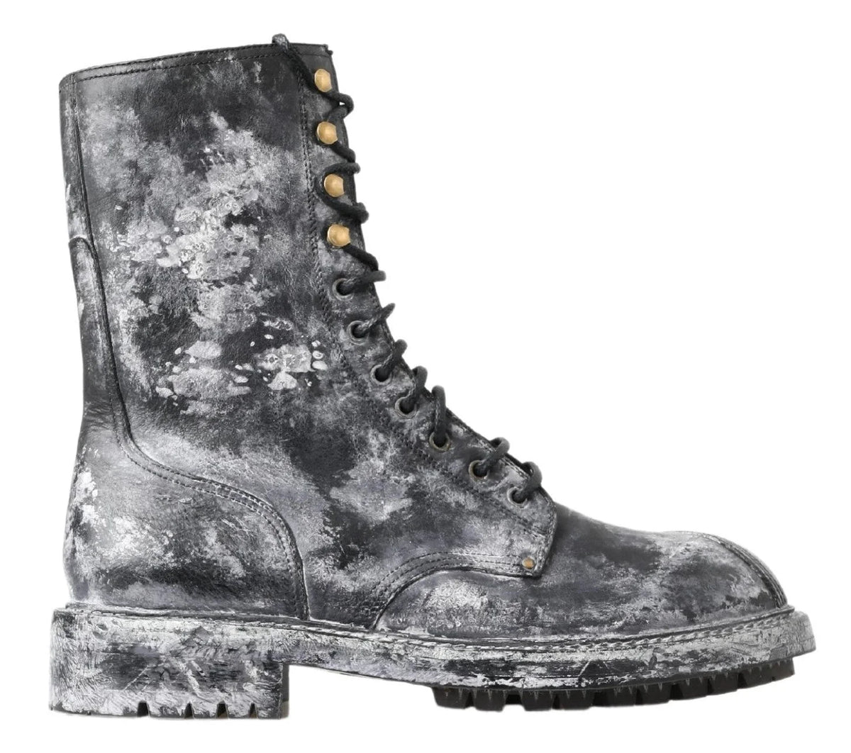 Dolce & Gabbana Black Gray Leather Mid Calf Boots Shoes - Boots