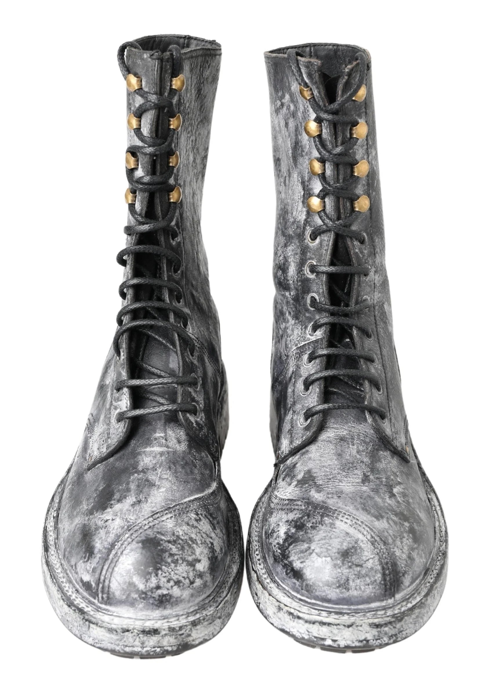 Dolce & Gabbana Black Gray Leather Mid Calf Boots Shoes - Boots
