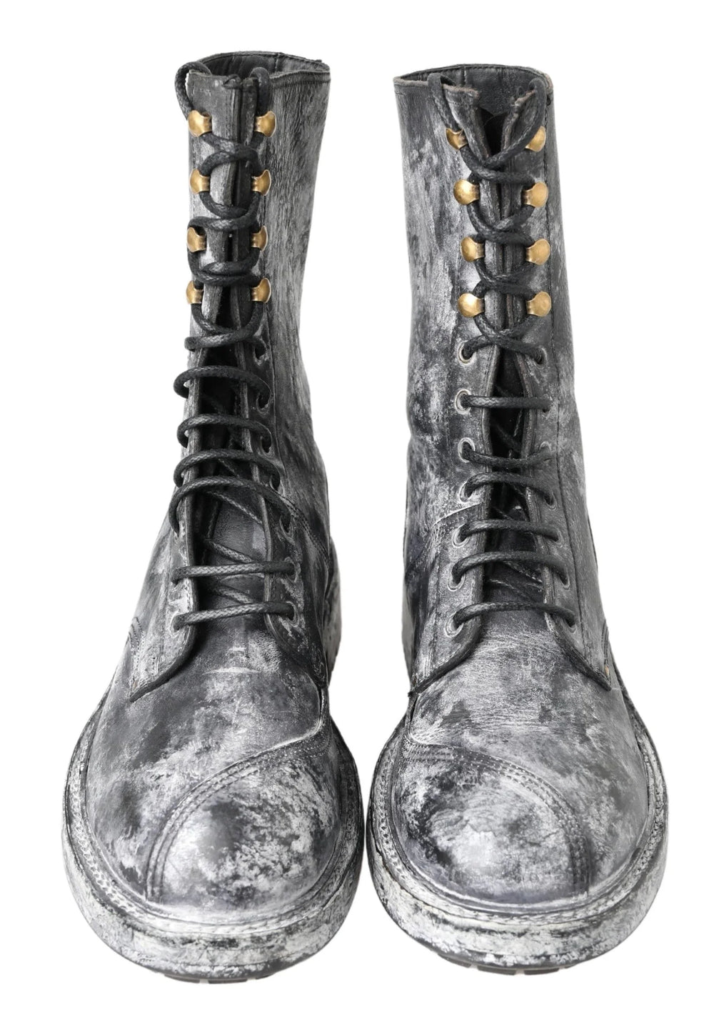 Dolce & Gabbana Black Gray Leather Mid Calf Boots Shoes - Boots