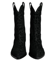 Dolce & Gabbana Black Gray Leopard Cowboy Boots Shoes - Boots