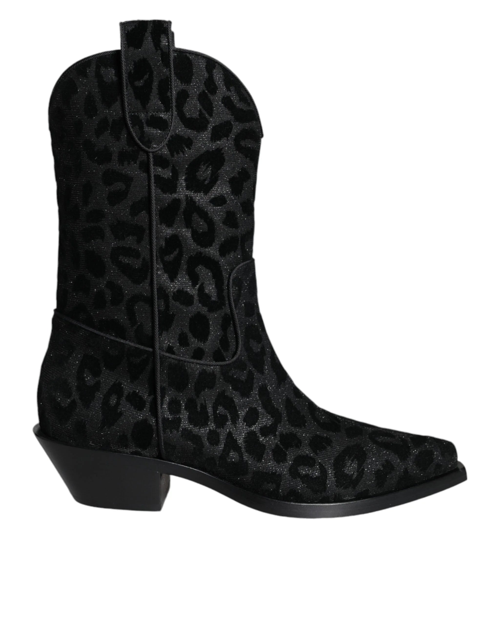 Dolce & Gabbana svarte grå leopard cowboystøvler