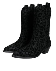 Dolce & Gabbana svarte grå leopard cowboystøvler