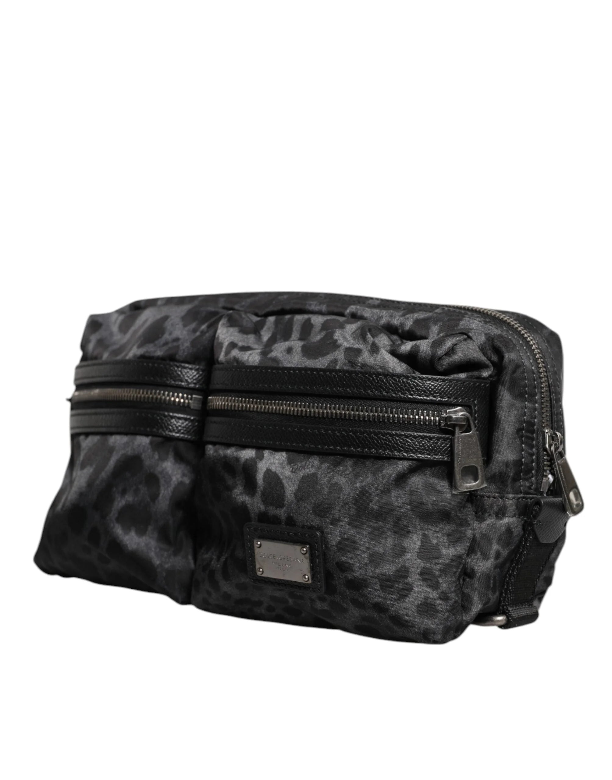 Dolce & Gabbana Black Gray Leopard DG Logo Belt Waist Fanny Pack Bag - Fanny Packs