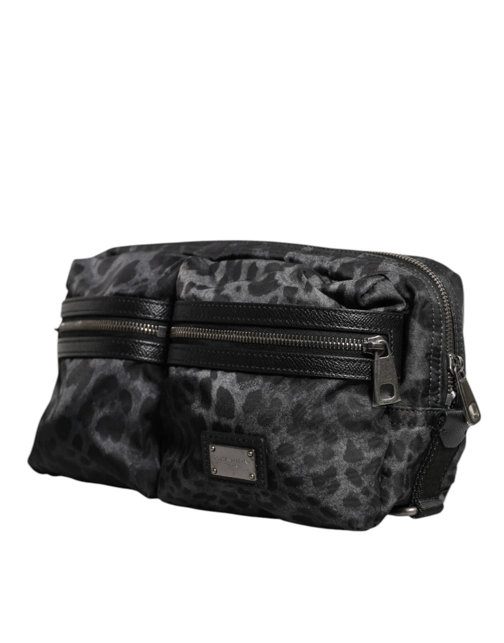 Dolce & Gabbana Black Gray Leopard DG Logo Belt Waist Fanny Pack Bag - Fanny Packs