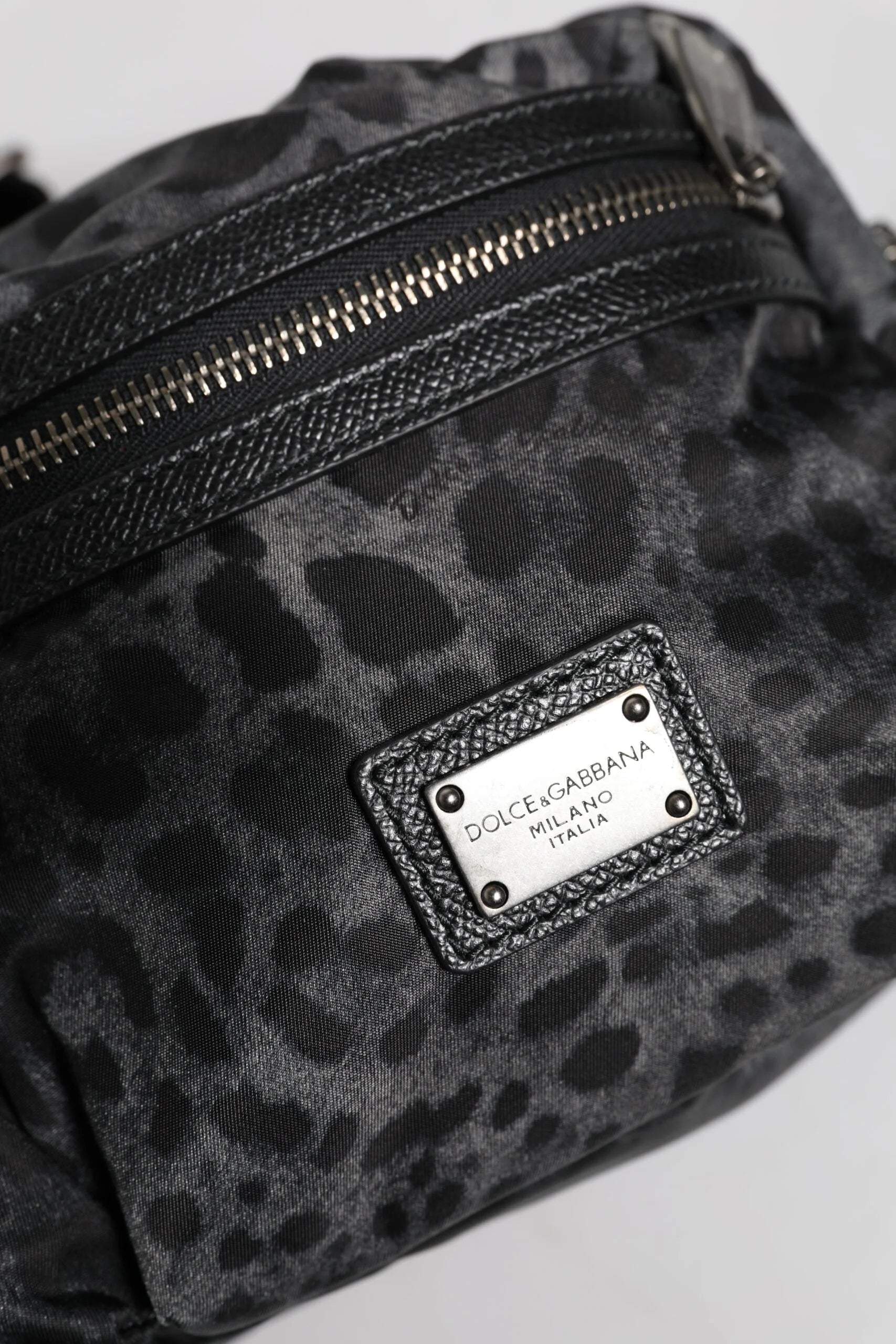 Dolce & Gabbana Black Gray Leopard DG Logo Belt Waist Fanny Pack Bag
