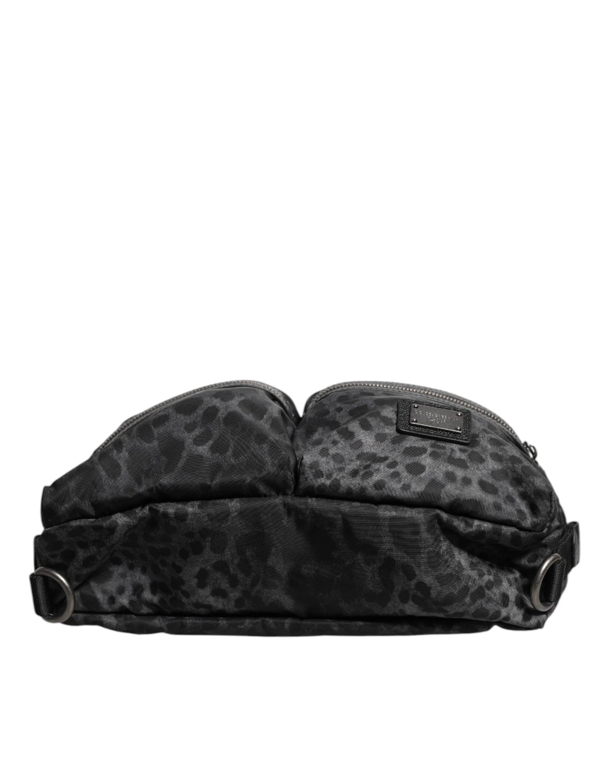 Dolce & Gabbana Black Gray Leopard DG Logo Belt Waist Fanny Pack Bag - Fanny Packs