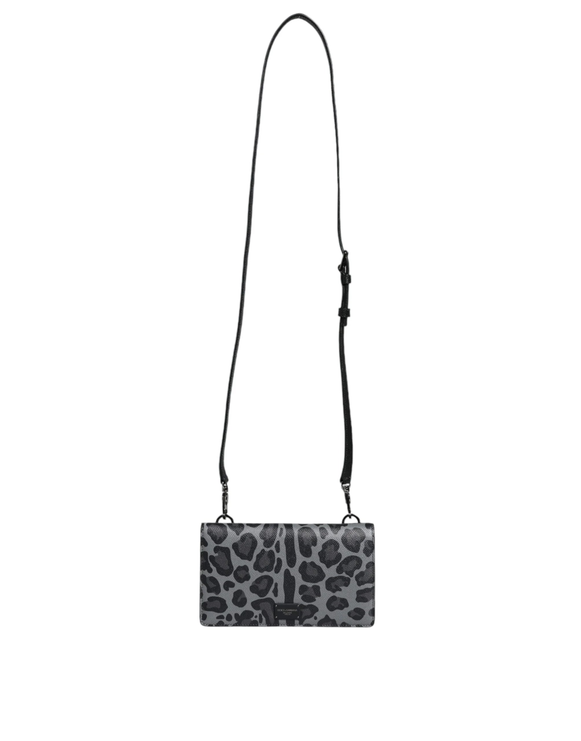 Dolce & Gabbana Black Gray Leopard Leather Bifold Card Slot Crossbody Bag - Cross Body Bags