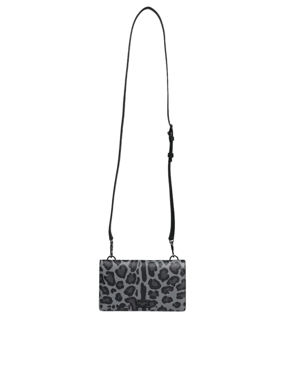Dolce & Gabbana Black Gray Leopard Leather Bifold Card Slot Crossbody Bag - Cross Body Bags