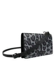 Dolce & Gabbana Black Gray Leopard Leather Bifold Card Slot Crossbody Bag - Cross Body Bags