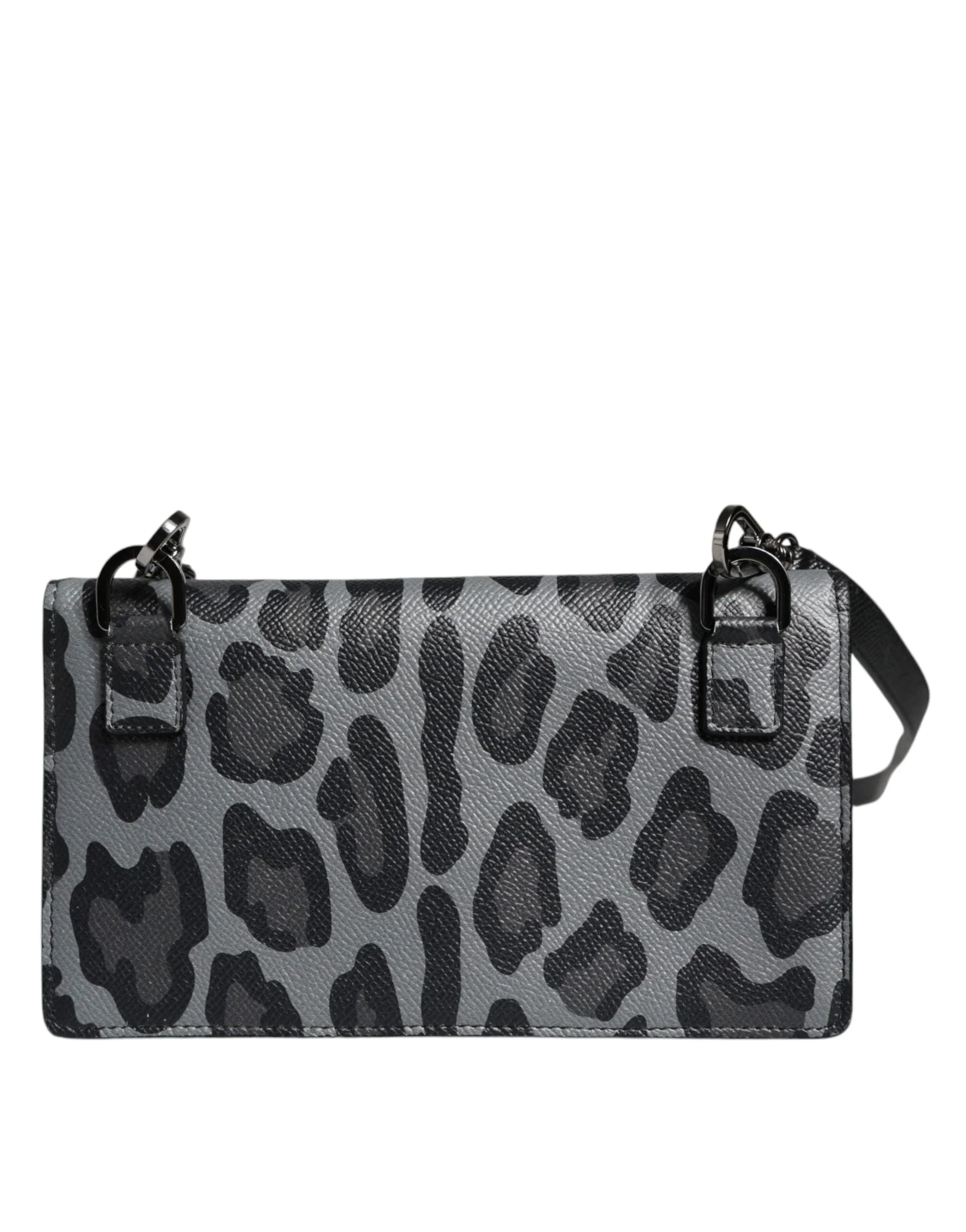 Dolce & Gabbana Black Gray Leopard Leather Bifold Card Slot Crossbody Bag - Cross Body Bags