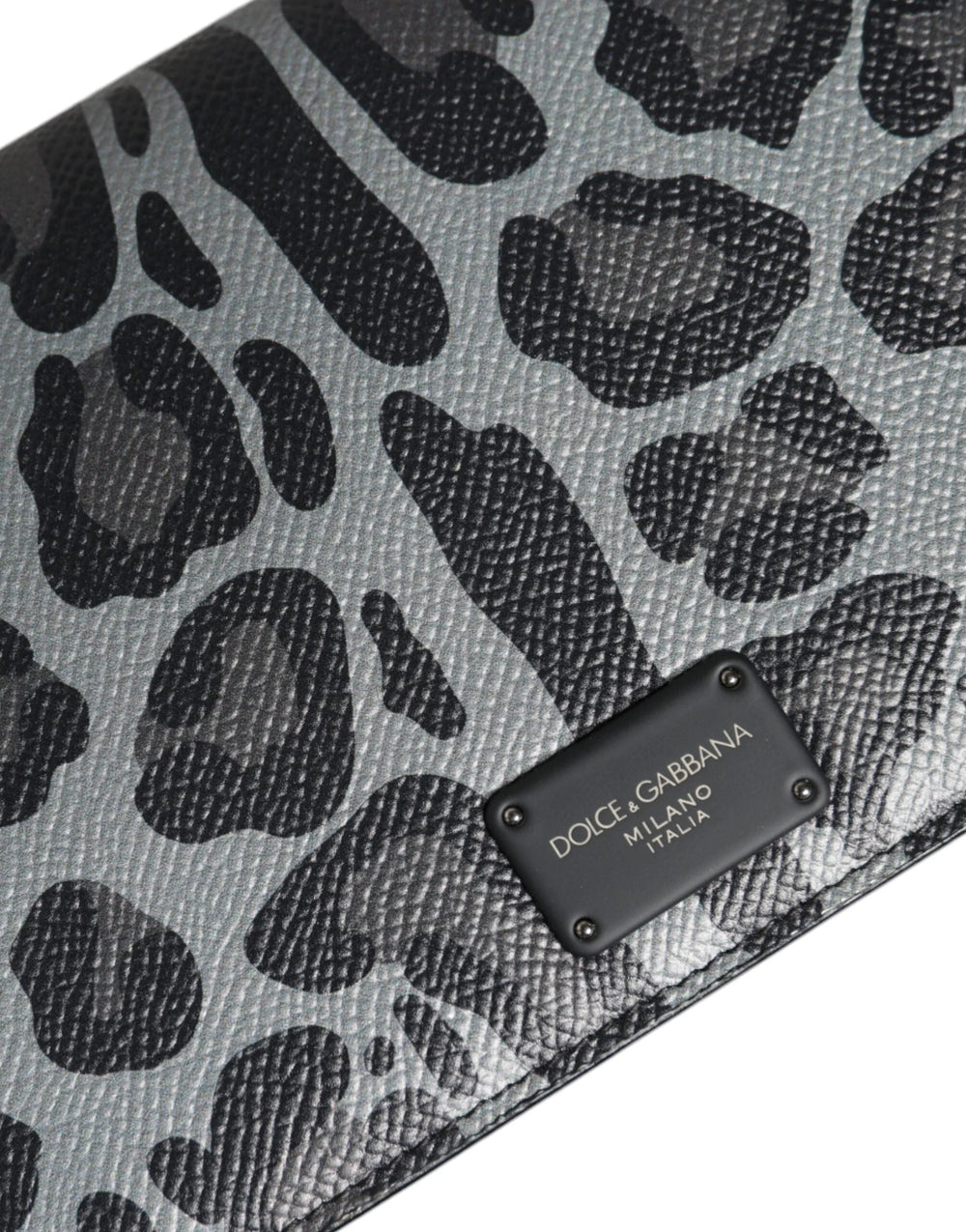 Dolce & Gabbana Black Gray Leopard Leather Bifold Card Slot Crossbody Bag - Cross Body Bags