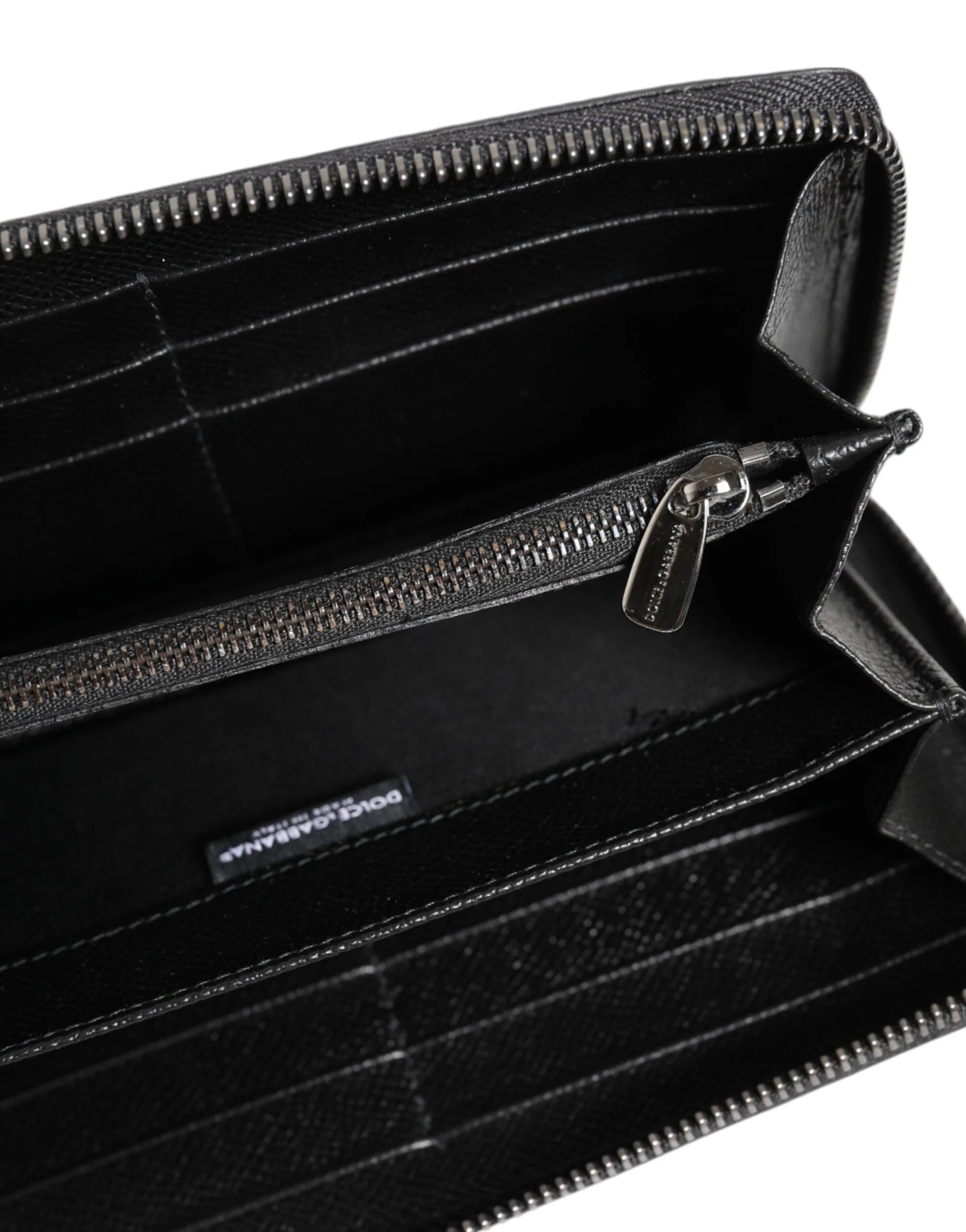 Dolce & Gabbana Black Gray Leopard Leather Zip Around Continental Wallet - Wallets