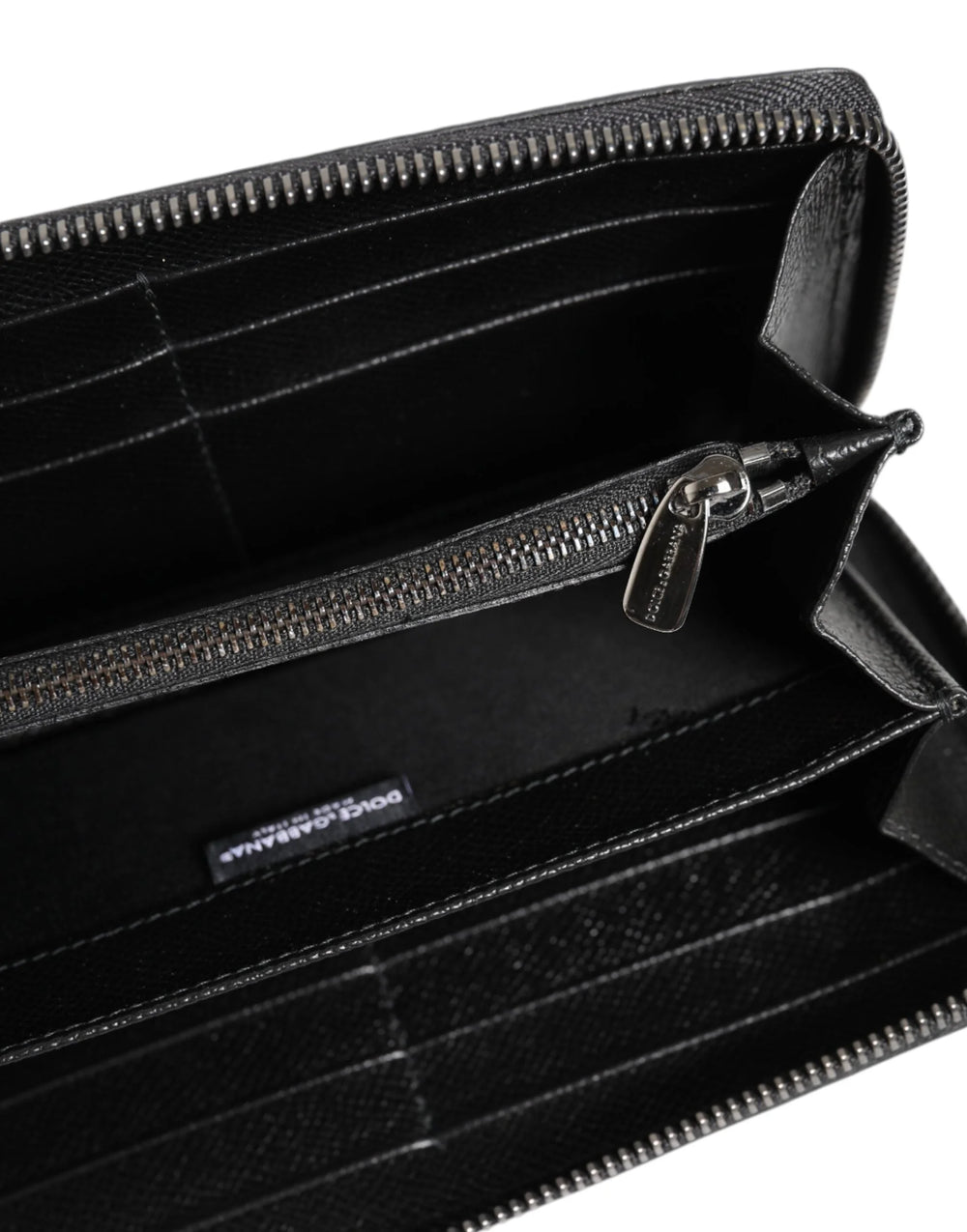 Dolce & Gabbana Black Gray Leopard Leather Zip Around Continental Wallet - Wallets