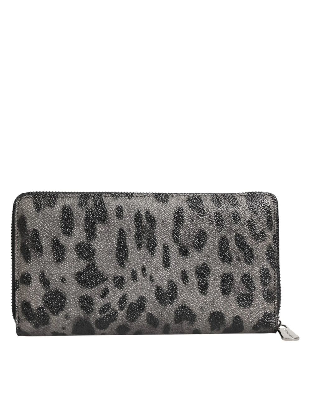 Dolce & Gabbana Black Gray Leopard Leather Zip Around Continental Wallet - Wallets