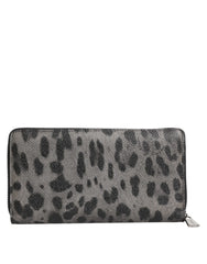 Dolce & Gabbana Black Gray Leopard Leather Zip Around Continental Wallet - Wallets