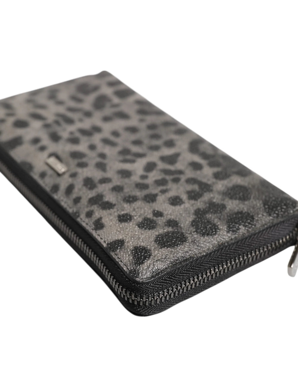 Dolce & Gabbana Black Gray Leopard Leather Zip Around Continental Wallet - Wallets