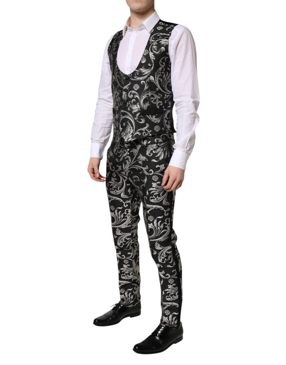 Dolce & Gabbana Black Gray MARTINI Jacquard Men 3 Piece Suit - IT48 | M - Tuxedos