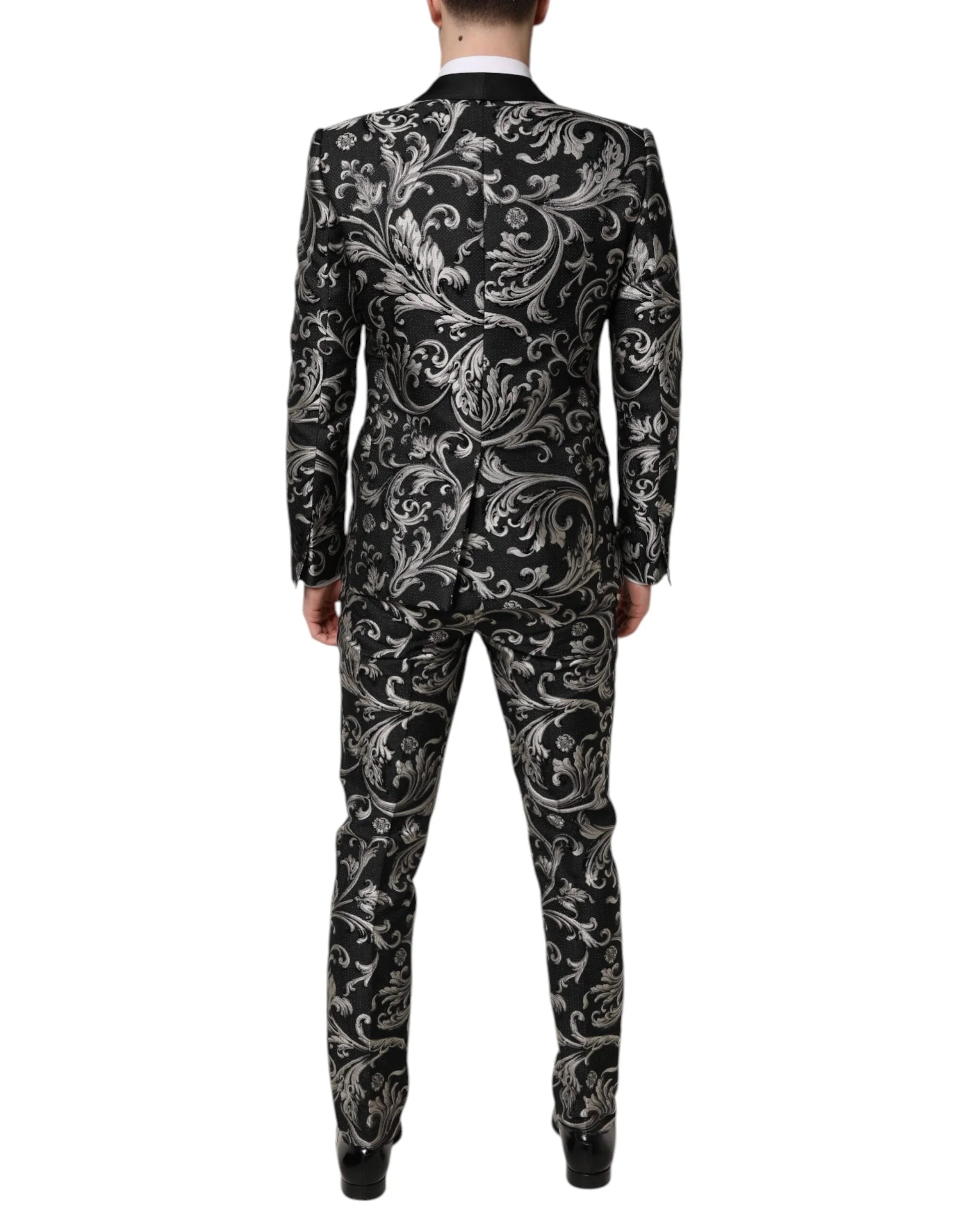 Dolce & Gabbana Black Gray MARTINI Jacquard Men 3 Piece Suit - IT48 | M - Tuxedos