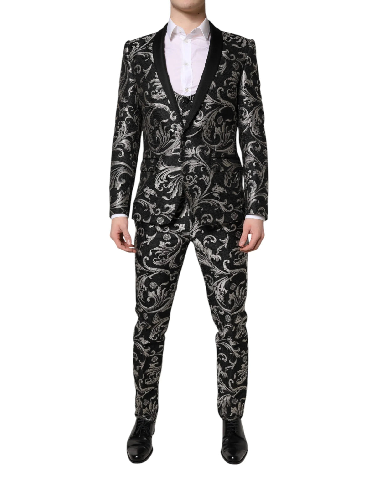 Dolce & Gabbana Black Gray MARTINI Jacquard Men 3 Piece Suit - IT48 | M - Tuxedos