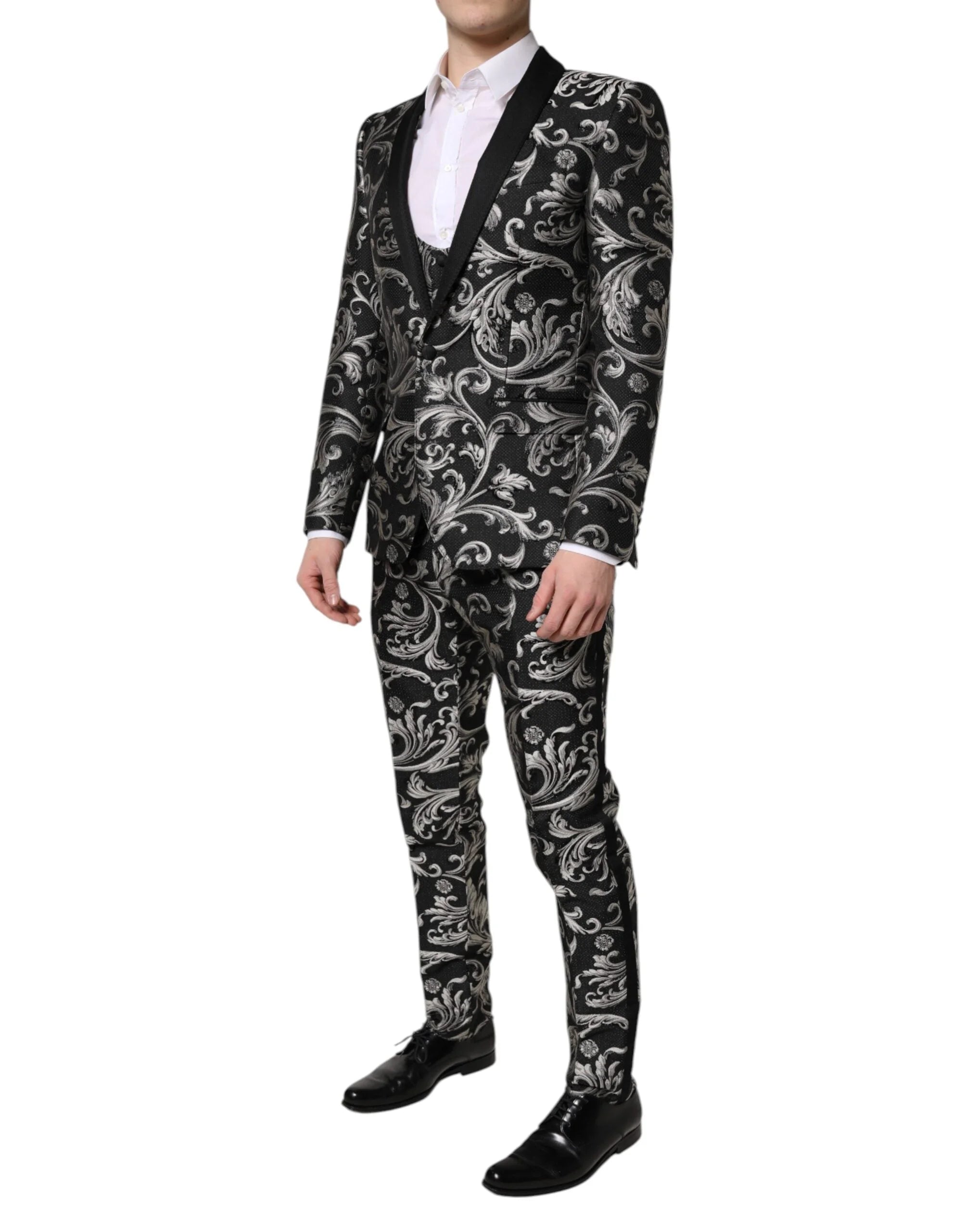 Dolce & Gabbana Black Gray MARTINI Jacquard Men 3 Piece Suit - IT48 | M - Tuxedos