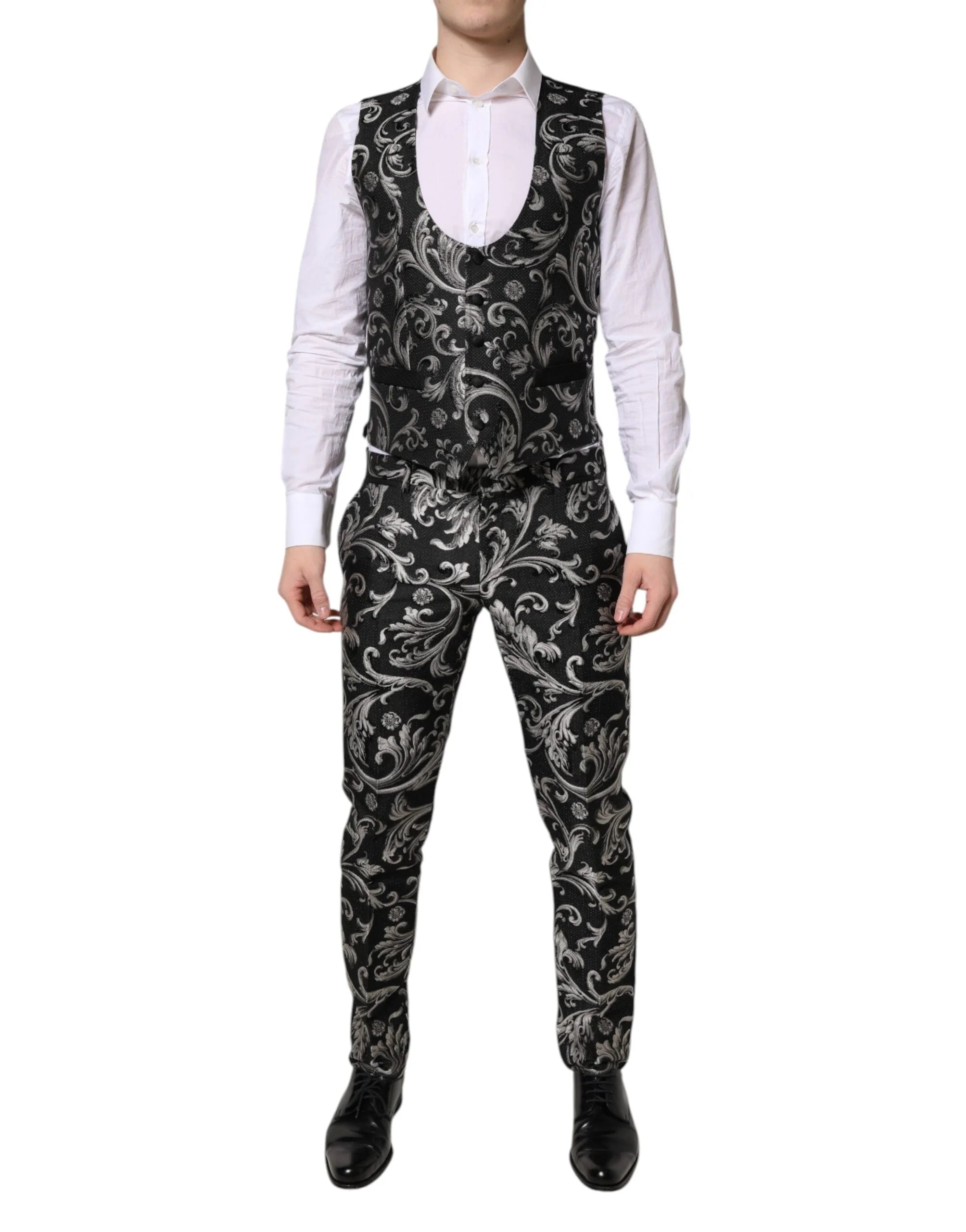 Dolce & Gabbana Black Gray MARTINI Jacquard Men 3 Piece Suit - IT48 | M - Tuxedos