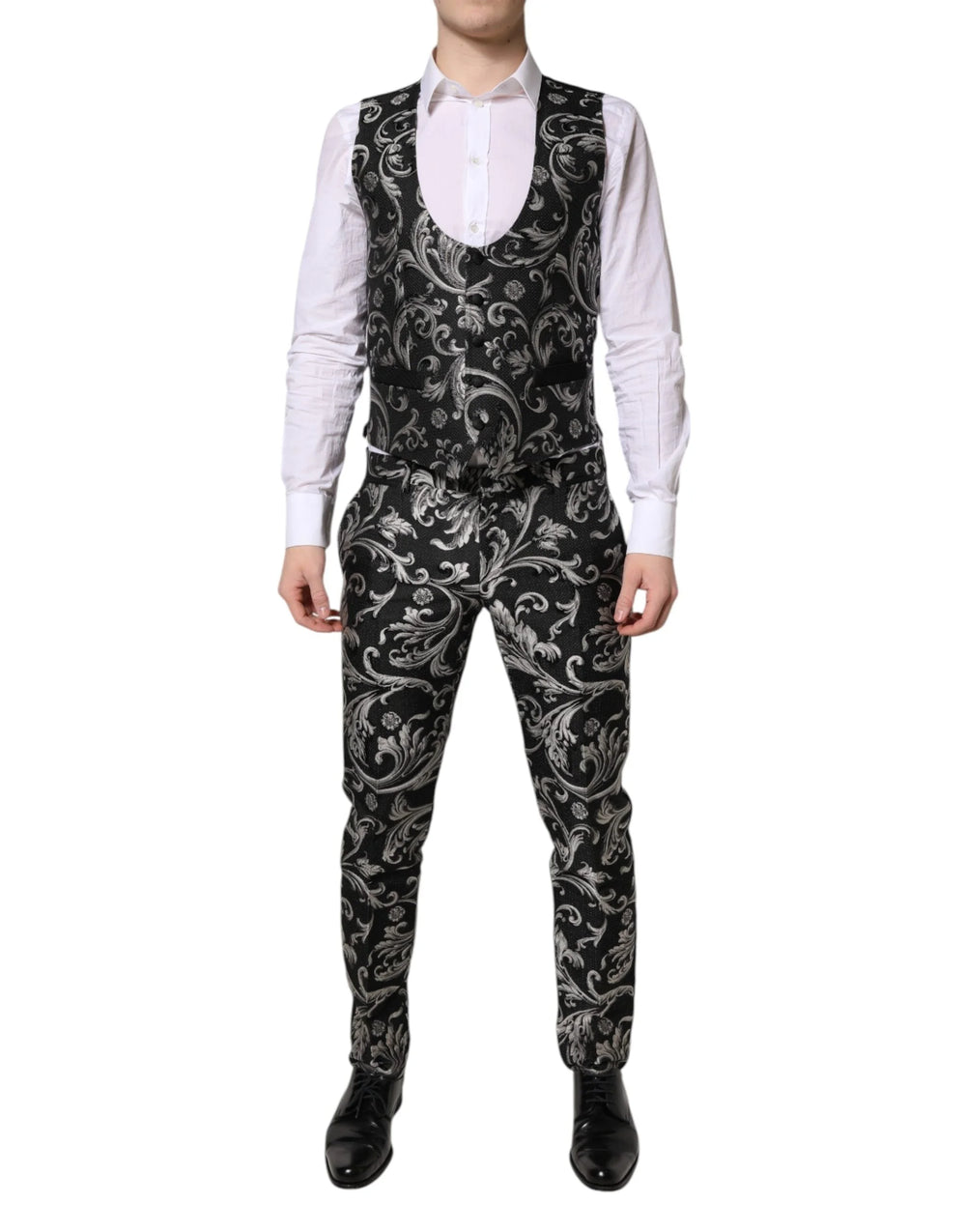 Dolce & Gabbana Black Gray MARTINI Jacquard Men 3 Piece Suit - IT48 | M - Tuxedos
