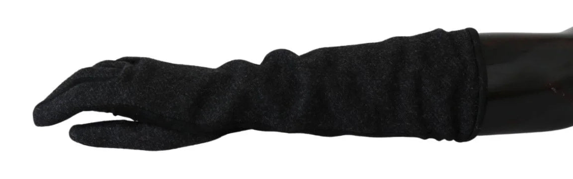 Dolce & Gabbana Black Gray Mid Arm Length Mittens Wool Gloves - 7.5|S - Gloves & Mittens