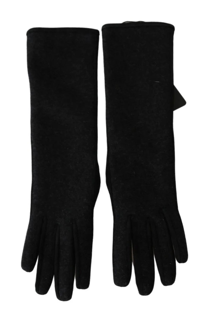 Dolce & Gabbana Black Gray Mid Arm Length Mittens Wool Gloves - 7.5|S - Gloves & Mittens