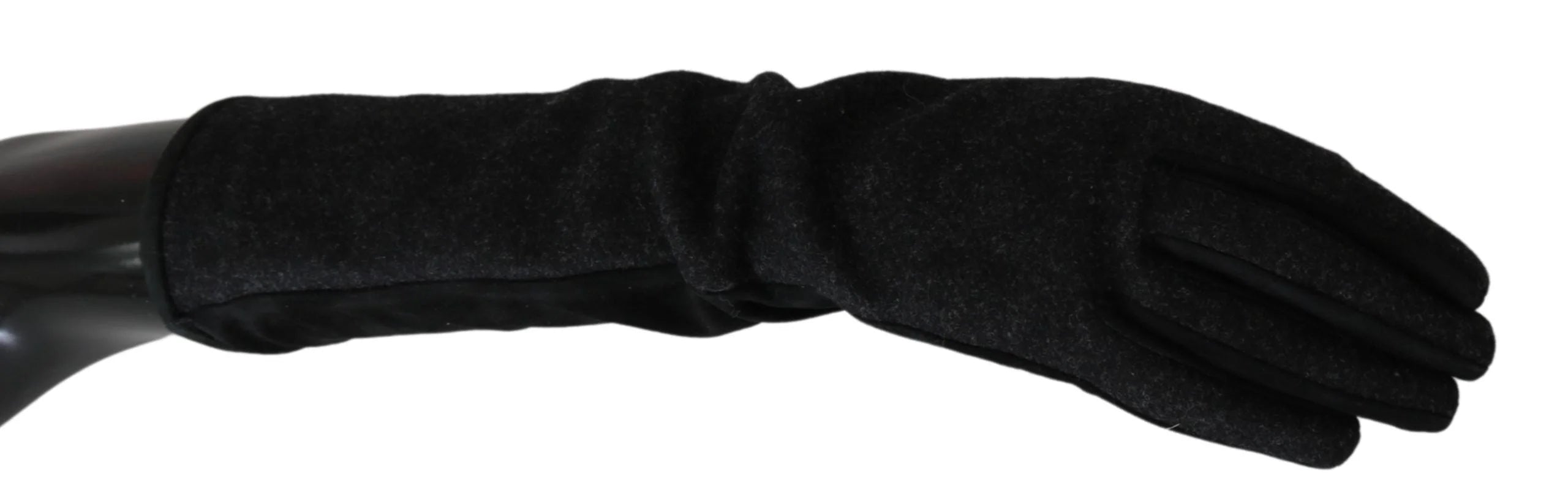 Dolce & Gabbana Black Gray Mid Arm Length Mittens Wool Gloves - 7.5|S - Gloves & Mittens
