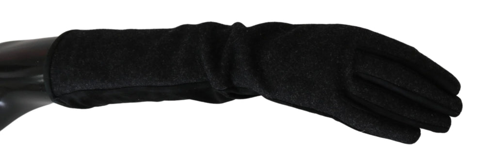 Dolce & Gabbana Black Gray Mid Arm Length Mittens Wool Gloves - 7.5|S - Gloves & Mittens