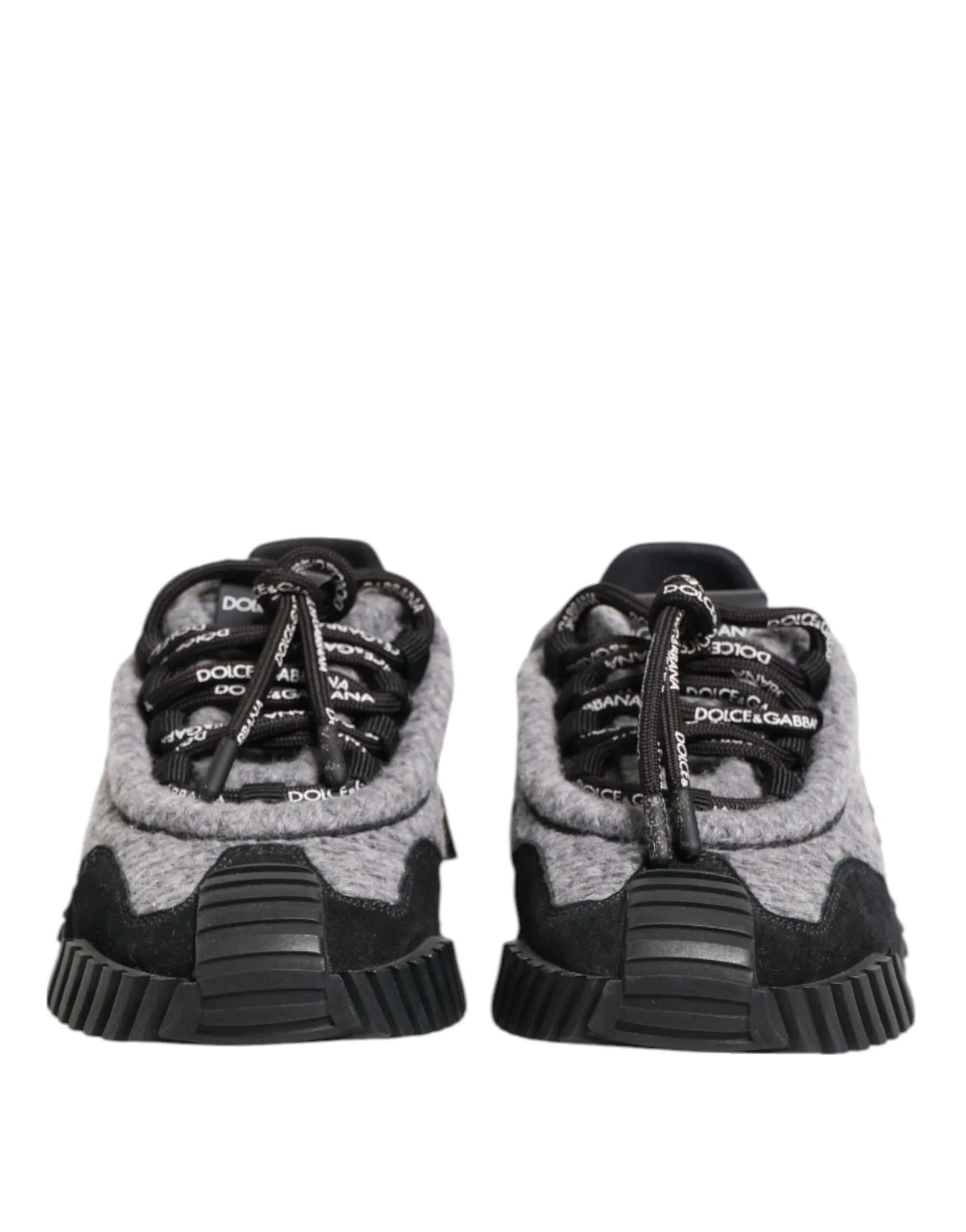 Dolce & Gabbana NS1 lavtop sneakers i sort og grå blandet kalvelæder og jomfru uld, frontvisning.