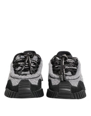 Dolce & Gabbana NS1 lavtop sneakers i sort og grå blandet kalvelæder og jomfru uld, frontvisning.