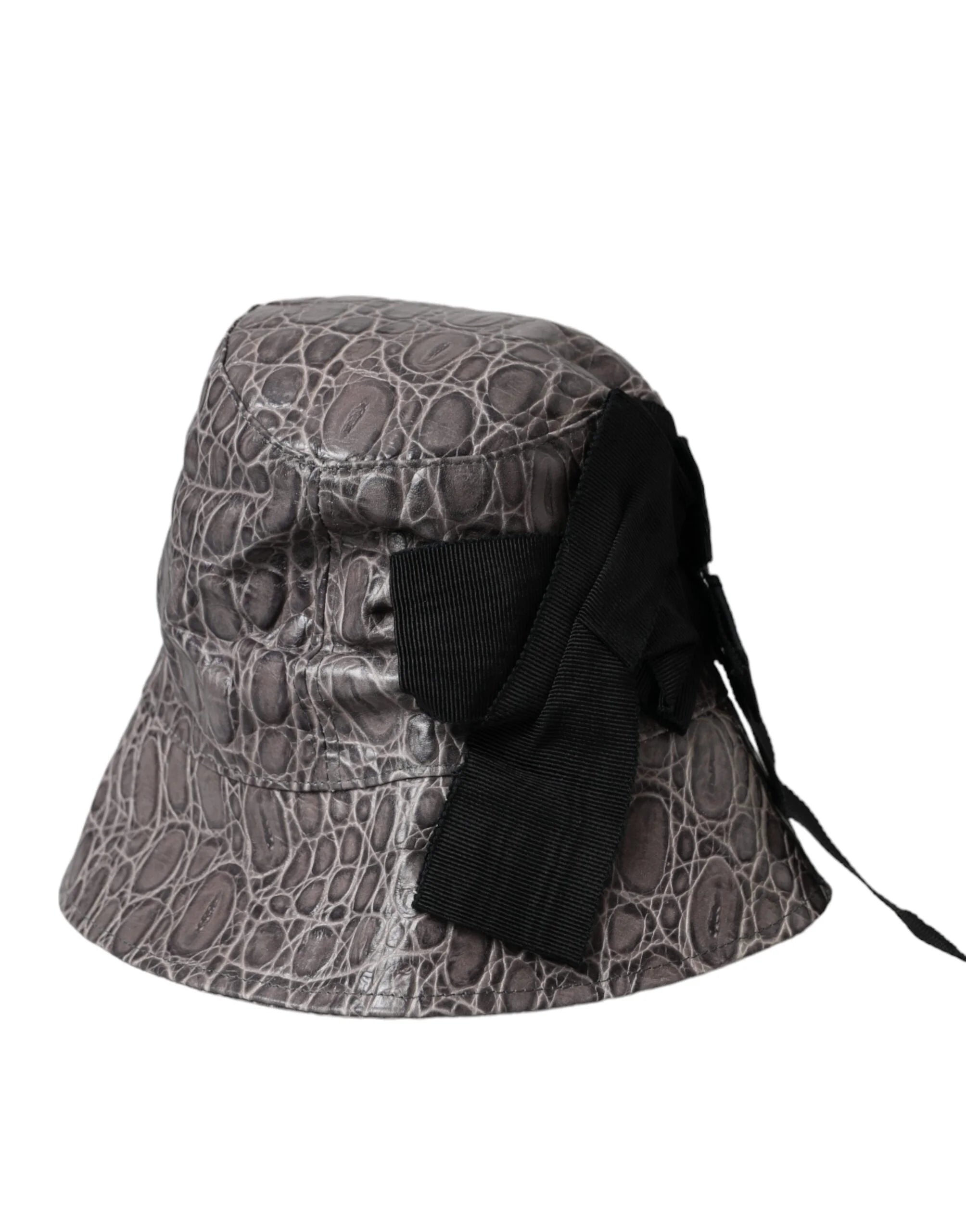 Dolce & Gabbana Black Gray Patterned Leather Bucket Hat - Bucket Hats