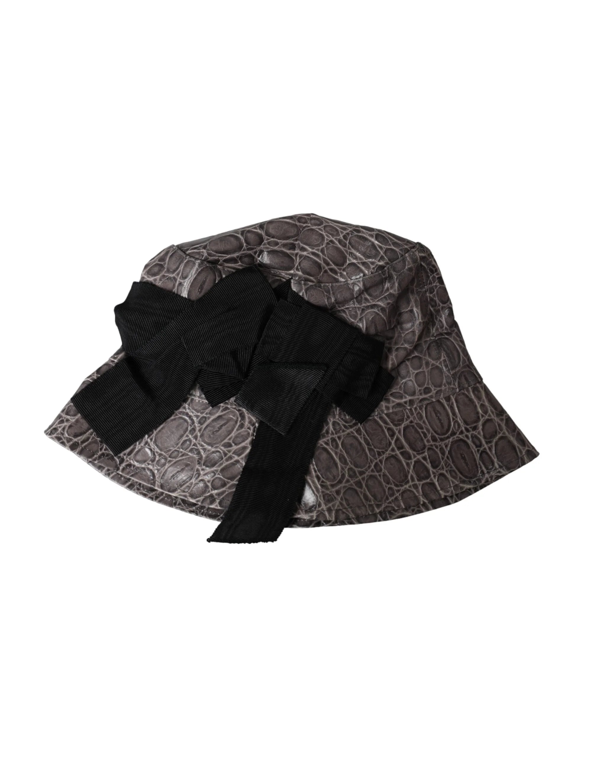 Dolce & Gabbana Black Gray Patterned Leather Bucket Hat - Bucket Hats