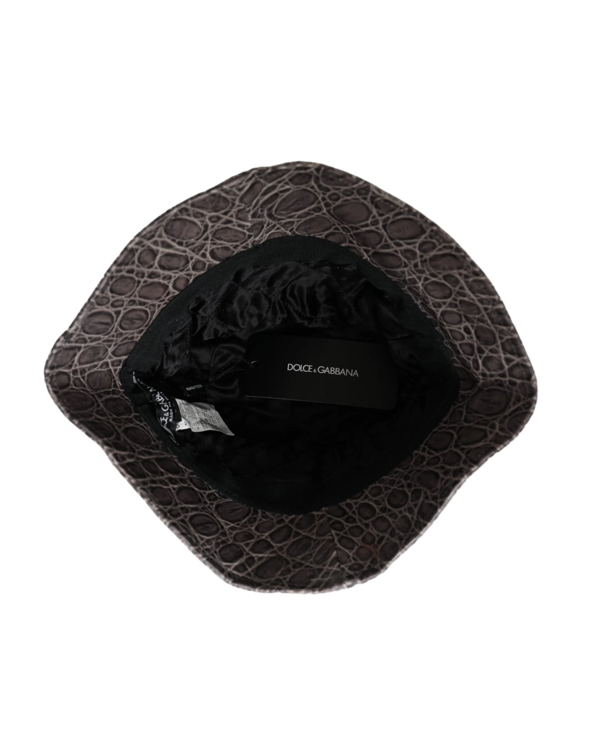 Dolce & Gabbana Black Gray Patterned Leather Bucket Hat - Bucket Hats