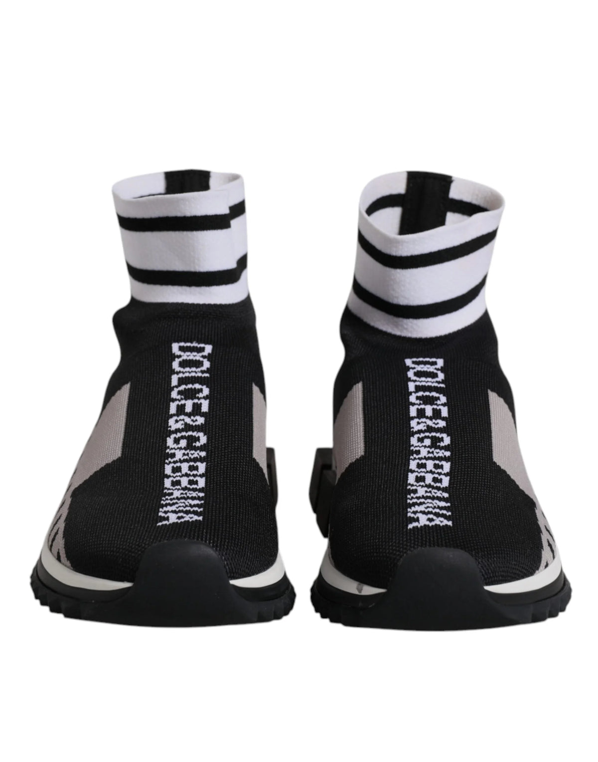 Dolce & Gabbana Sorrento slip-on sneakers i sort og grå teknisk jersey med markant logo-branding.